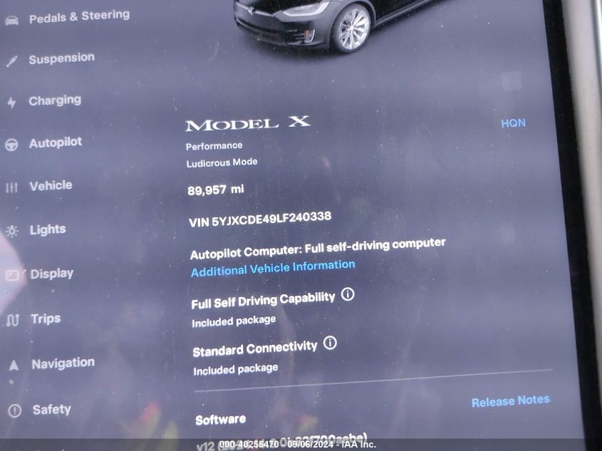 2020 Tesla Model X Performance Dual Motor All-Wheel Drive VIN: 5YJXCDE49LF240338 Lot: 40255470