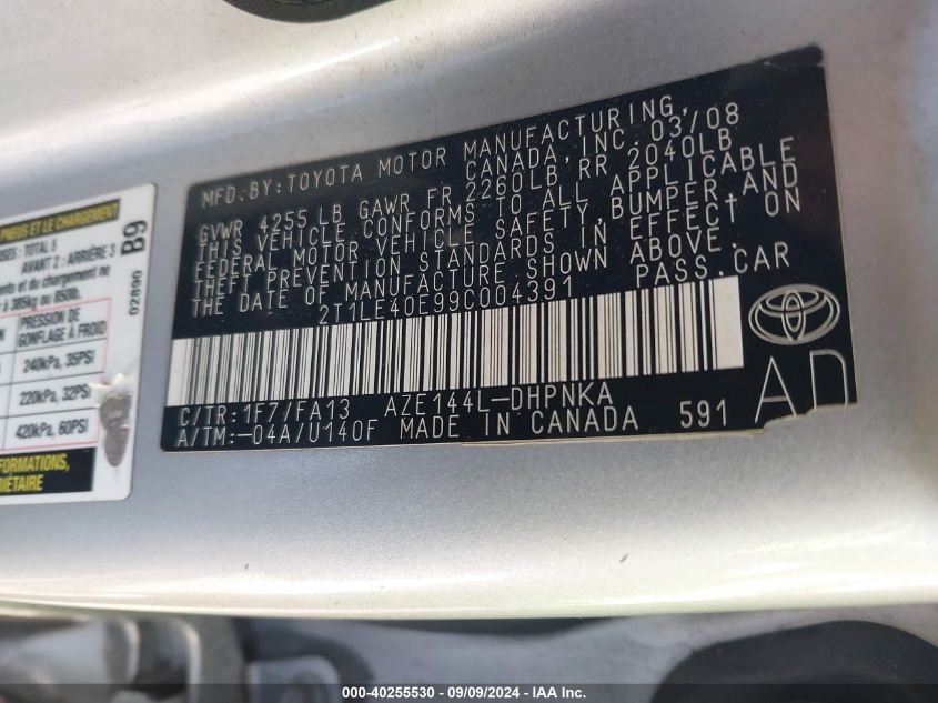 2T1LE40E99C004391 2009 Toyota Matrix S