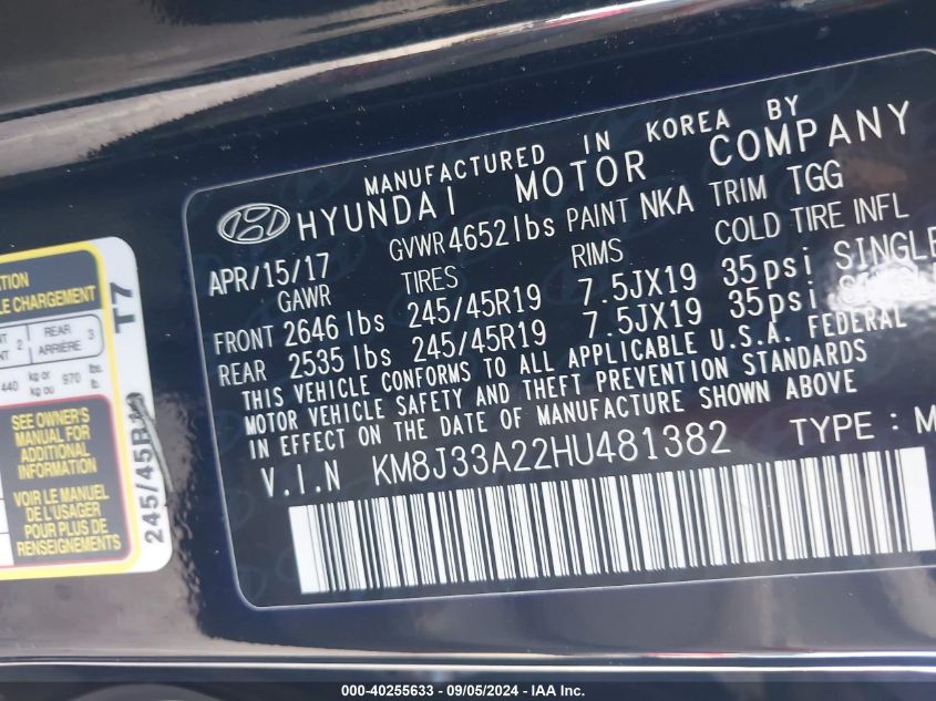 KM8J33A22HU481382 2017 Hyundai Tucson Limited/Sport And Eco/Se