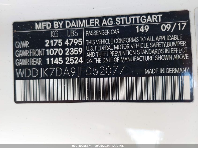 WDDJK7DA9JF052077 2018 Mercedes-Benz Sl 550