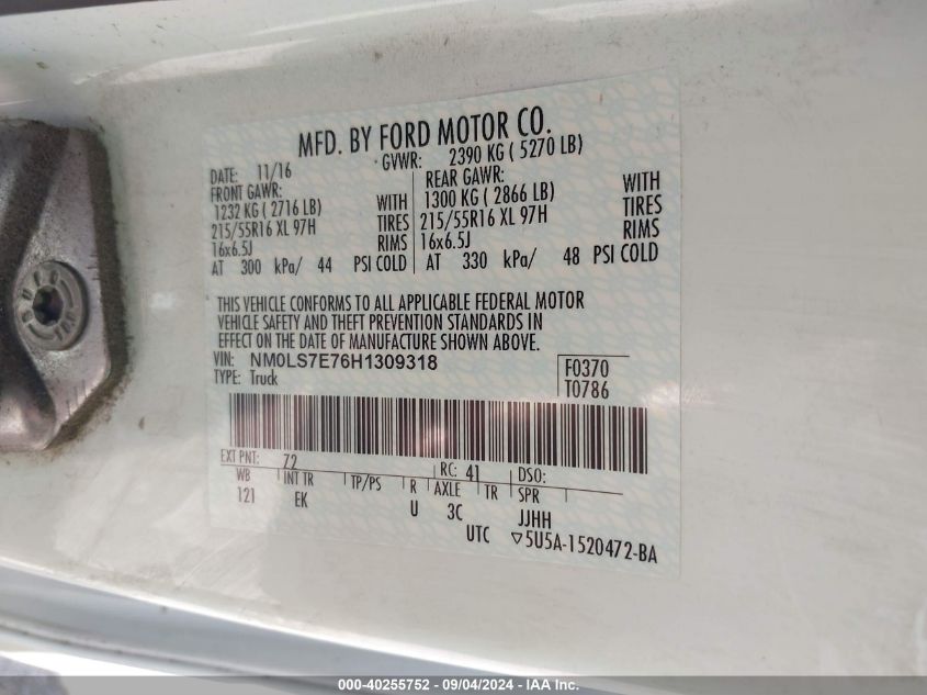 NM0LS7E76H1309318 2017 Ford Transit Connect Xl