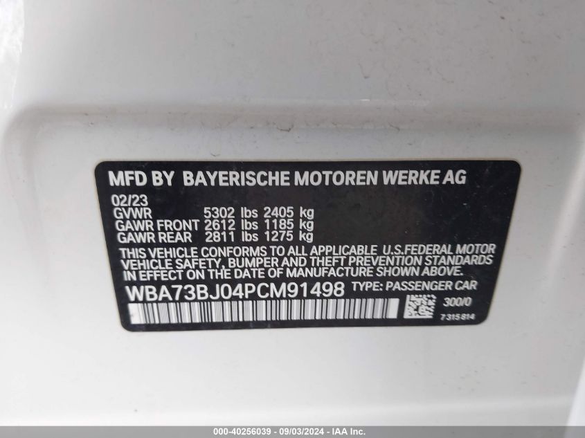 VIN WBA73BJ04PCM91498 2023 BMW 5 Series, 540 I Xdrive no.9