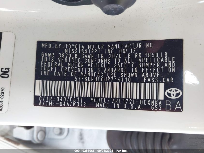 2017 TOYOTA COROLLA L/LE/XLE/SE/XSE - 5YFBURHE0HP714410