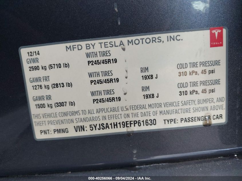 5YJSA1H19EFP61630 2014 Tesla Model S P85