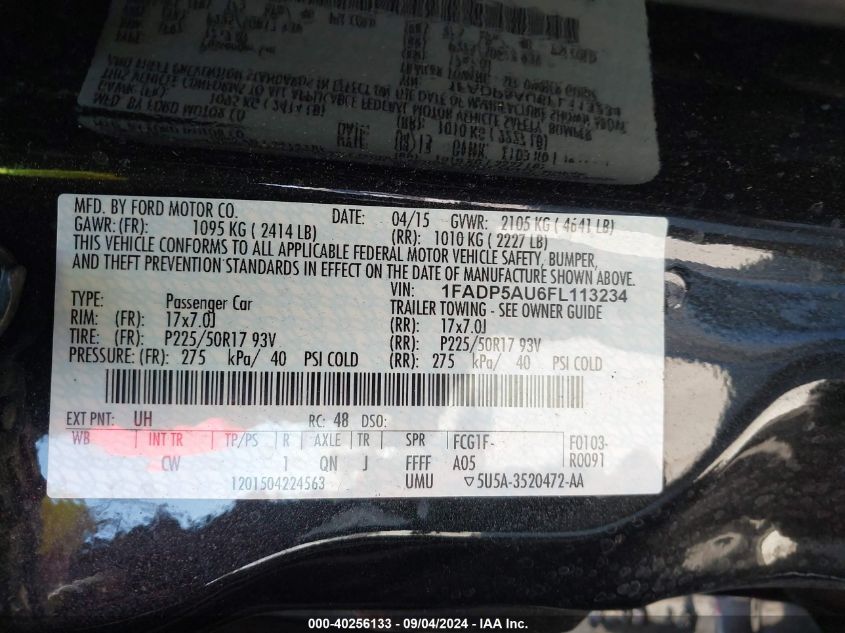 1FADP5AU6FL113234 2015 Ford C-Max Hybrid Se