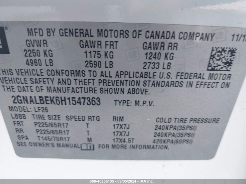 2GNALBEK6H1547363 2017 Chevrolet Equinox Ls