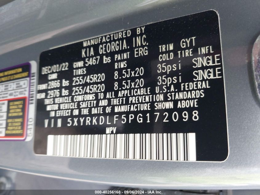 2023 Kia Sorento Sx VIN: 5XYRKDLF5PG172098 Lot: 40256168