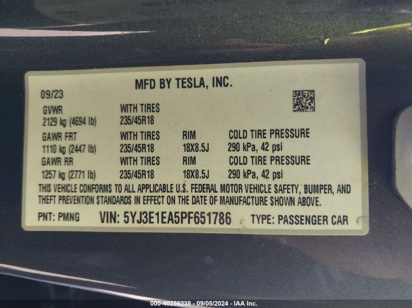 2023 TESLA MODEL 3 REAR-WHEEL DRIVE - 5YJ3E1EA5PF651786