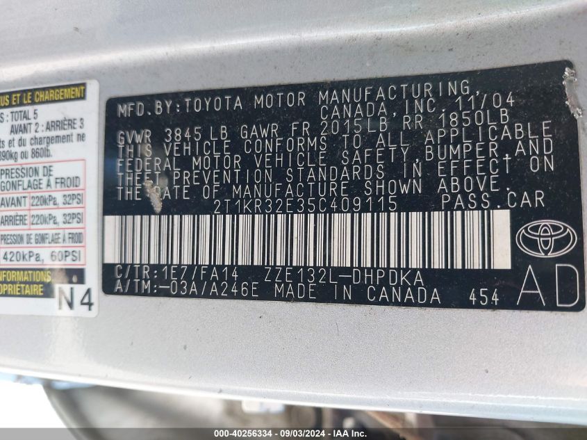 2T1KR32E35C409115 2005 Toyota Matrix