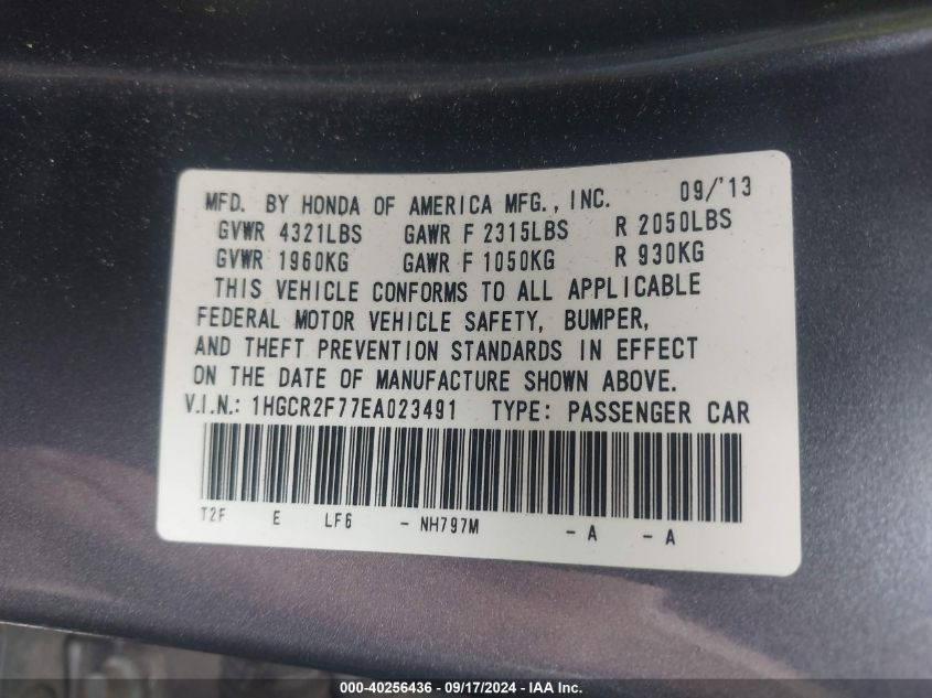 1HGCR2F77EA023491 2014 Honda Accord Ex