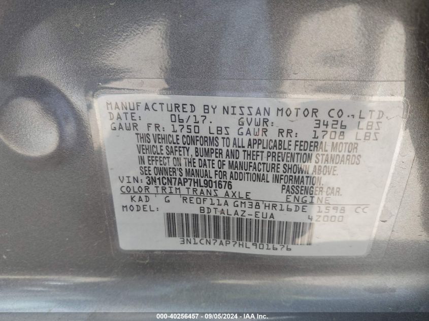 3N1CN7AP7HL901676 2017 Nissan Versa 1.6 S+