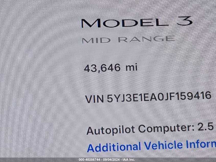 2018 Tesla Model 3 Long Range/Mid Range VIN: 5YJ3E1EA0JF159416 Lot: 40256744