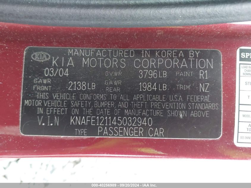 KNAFE121145032940 2004 Kia Spectra Ex/Lx