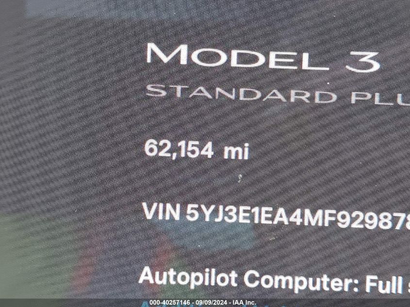 2021 TESLA MODEL 3 STANDARD RANGE PLUS REAR-WHEEL DRIVE - 5YJ3E1EA4MF929878