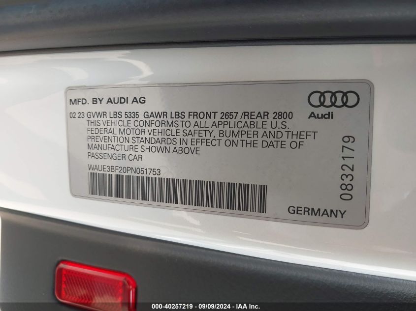 2023 Audi A6 Premium Plus 45 Tfsi Quattro S Tronic VIN: WAUE3BF20PN051753 Lot: 40257219