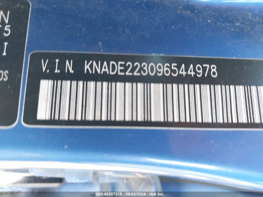 2009 Kia Rio Lx VIN: KNADE223096544978 Lot: 40257315