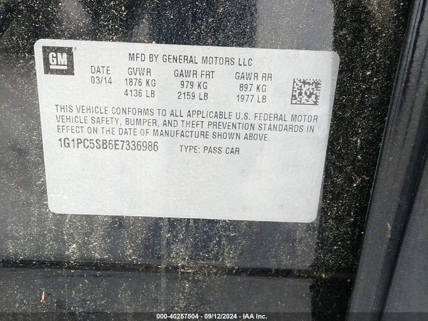 2014 Chevrolet Cruze 1Lt Auto VIN: 1G1PC5SB6E7336986 Lot: 40257504