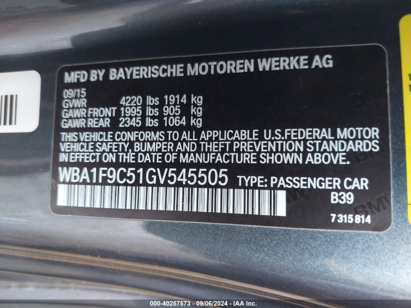 2016 BMW 228I VIN: WBA1F9C51GV545505 Lot: 40257573