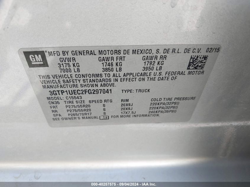 3GTP1UEC2FG297041 2015 GMC Sierra 1500 Sle