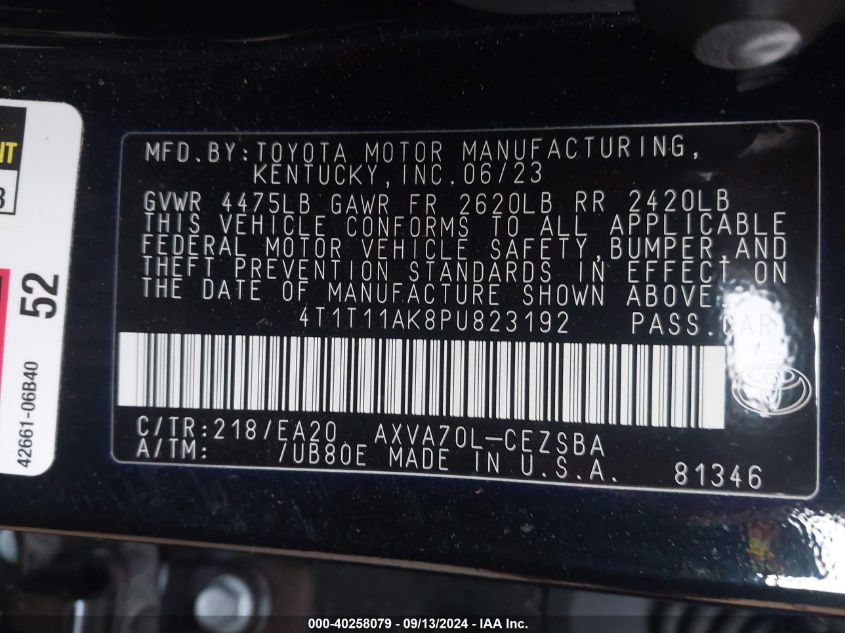 4T1T11AK8PU823192 2023 Toyota Camry Se