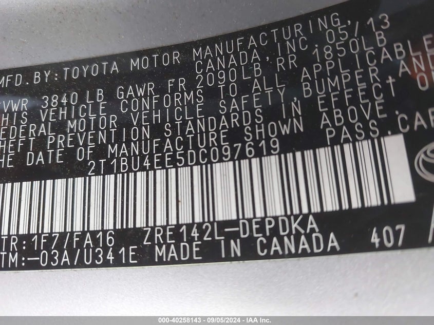 2013 TOYOTA COROLLA S/LE - 2T1BU4EE5DC097619