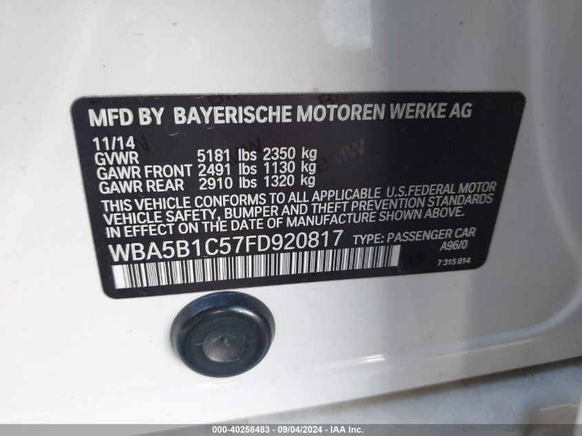 WBA5B1C57FD920817 2015 BMW 535 I