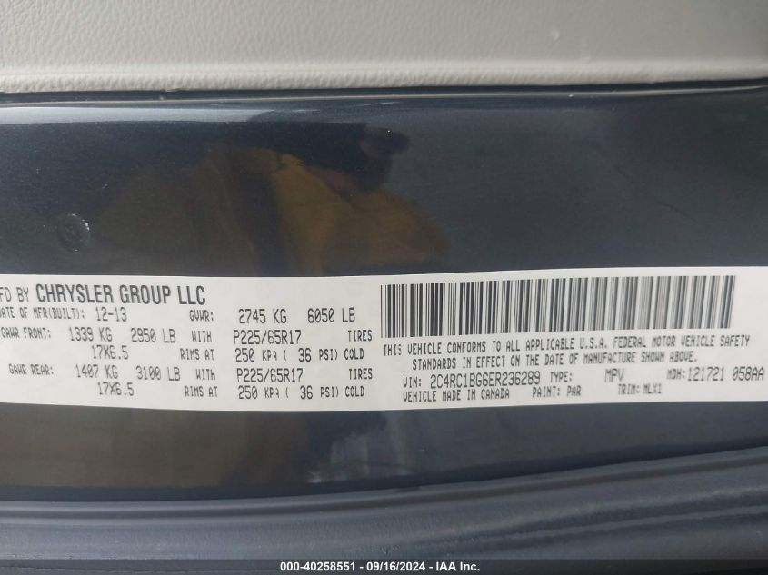 2C4RC1BG6ER236289 2014 Chrysler Town & Country Touring