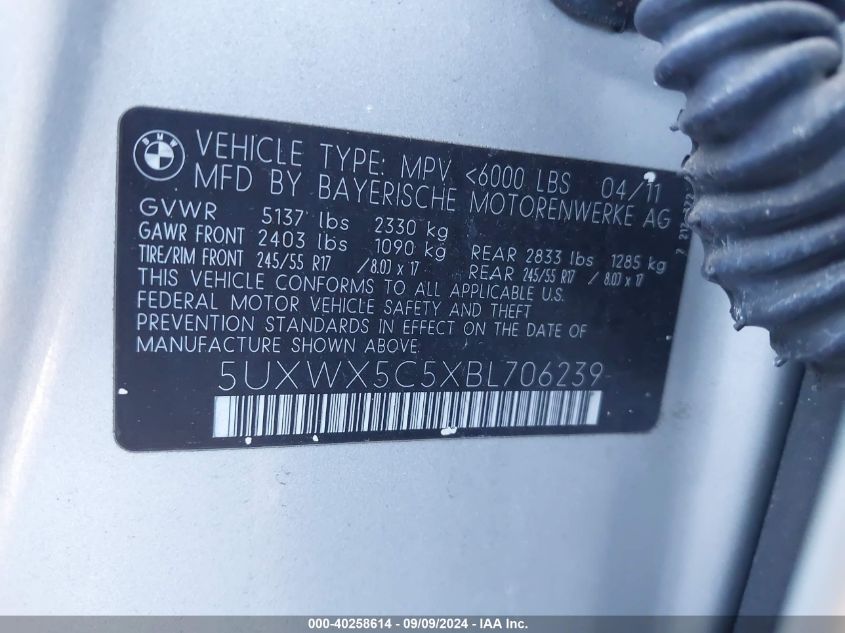 5UXWX5C5XBL706239 2011 BMW X3 xDrive28I