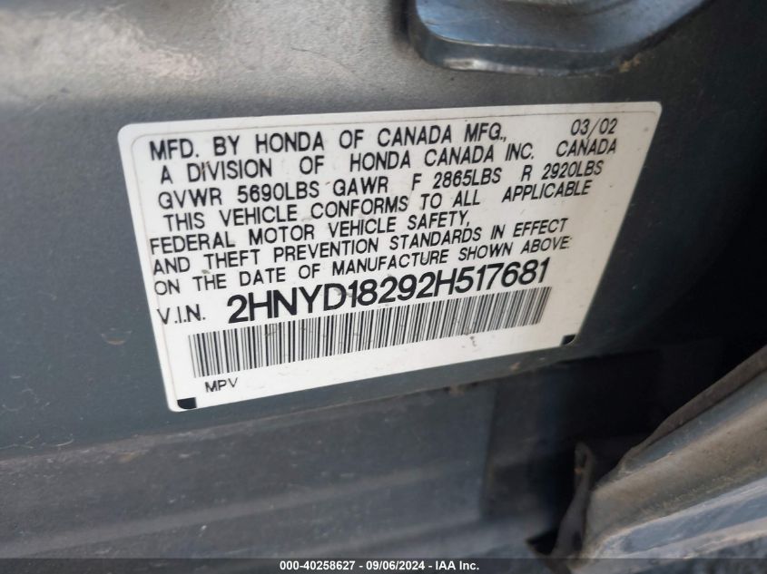 2HNYD18292H517681 2002 Acura Mdx