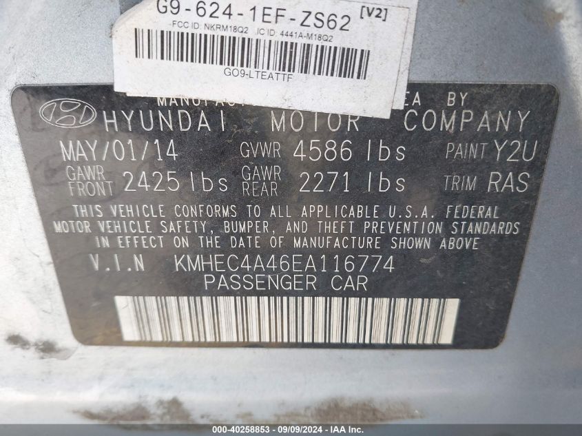 KMHEC4A46EA116774 2014 Hyundai Sonata Hybrid