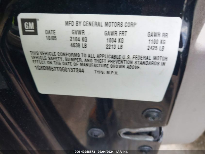 2006 Cadillac Cts Standard VIN: 1G6DM57T060137244 Lot: 40258873