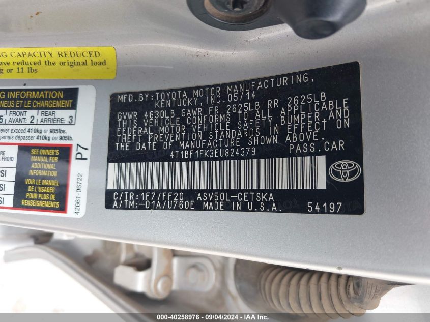 2014 TOYOTA CAMRY SE - 4T1BF1FK3EU824379