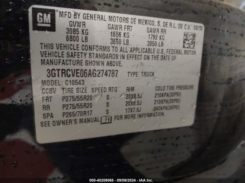 3GTRCVE06AG274787 2010 GMC Sierra 1500 Sle