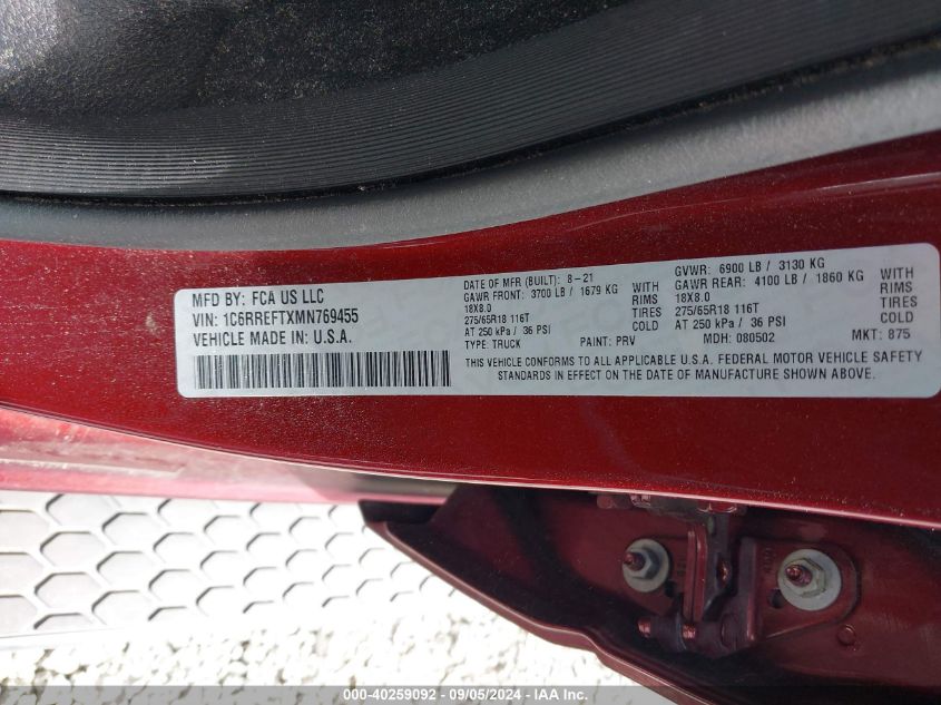 2021 RAM 1500 BIG HORN  4X2 5'7 BOX - 1C6RREFTXMN769455