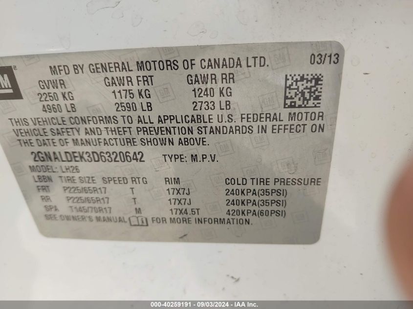 2GNALDEK3D6320642 2013 Chevrolet Equinox 1Lt