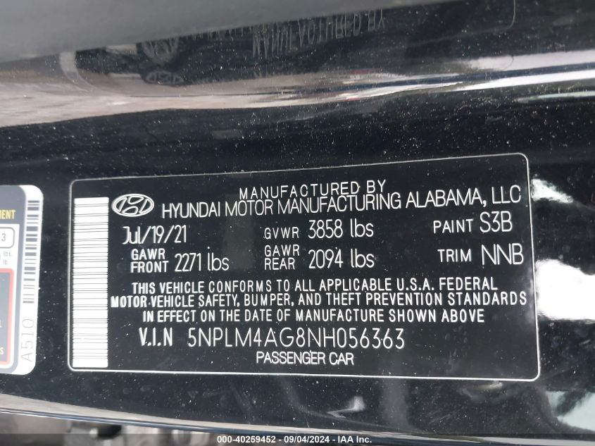 2022 Hyundai Elantra Sel VIN: 5NPLM4AG8NH056363 Lot: 40259452