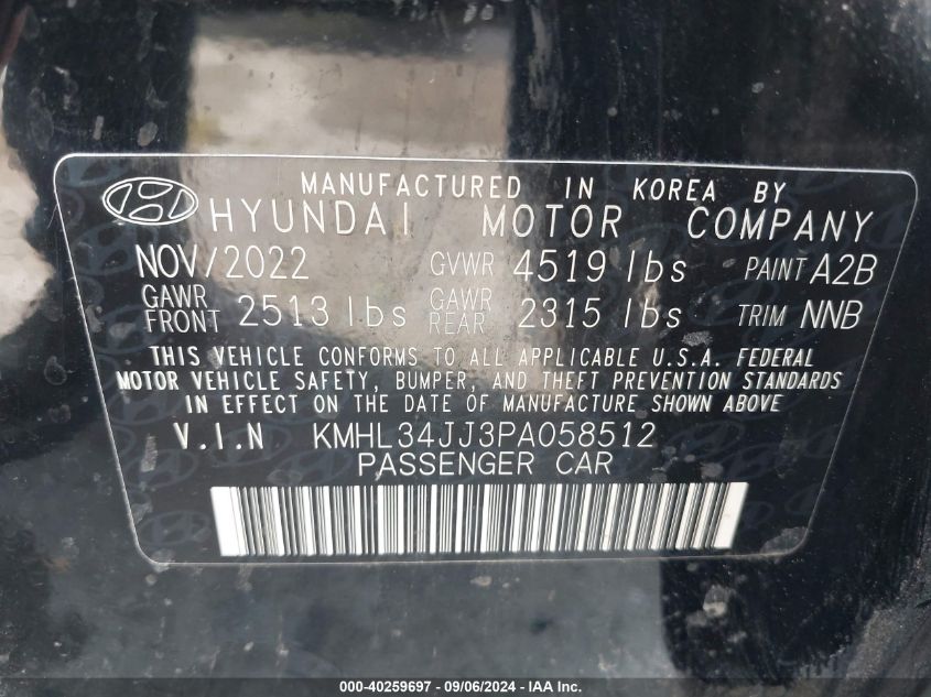 KMHL34JJ3PA058512 2023 Hyundai Sonata Hybrid Sel