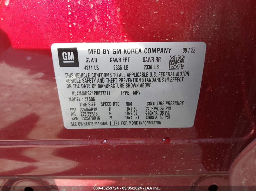 2023 Buick Encore Gx Select Fwd VIN: KL4MMDS21PB027311 Lot: 40259724