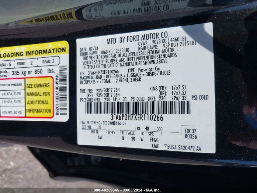 2014 FORD FUSION SE - 3FA6P0H7XER110266