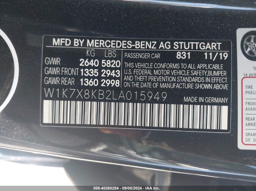 VIN W1K7X8KB2LA015949 2020 Mercedes-Benz Amg Gt 63... no.9