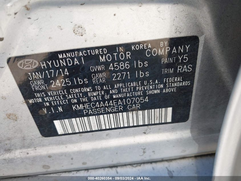 2014 Hyundai Sonata Hybrid Limited VIN: KMHEC4A44EA107054 Lot: 40260354