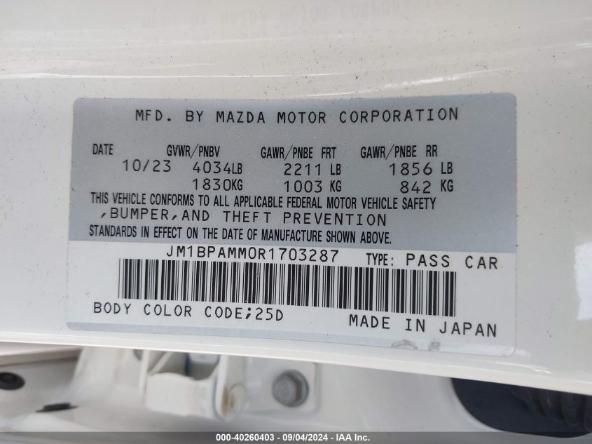 JM1BPAMM0R1703287 2024 Mazda Mazda3 2.5 S Premium