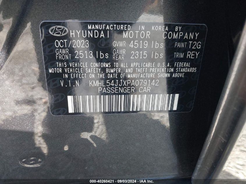 2023 Hyundai Sonata Hybrid Limited VIN: KMHL54JJXPA079142 Lot: 40260421