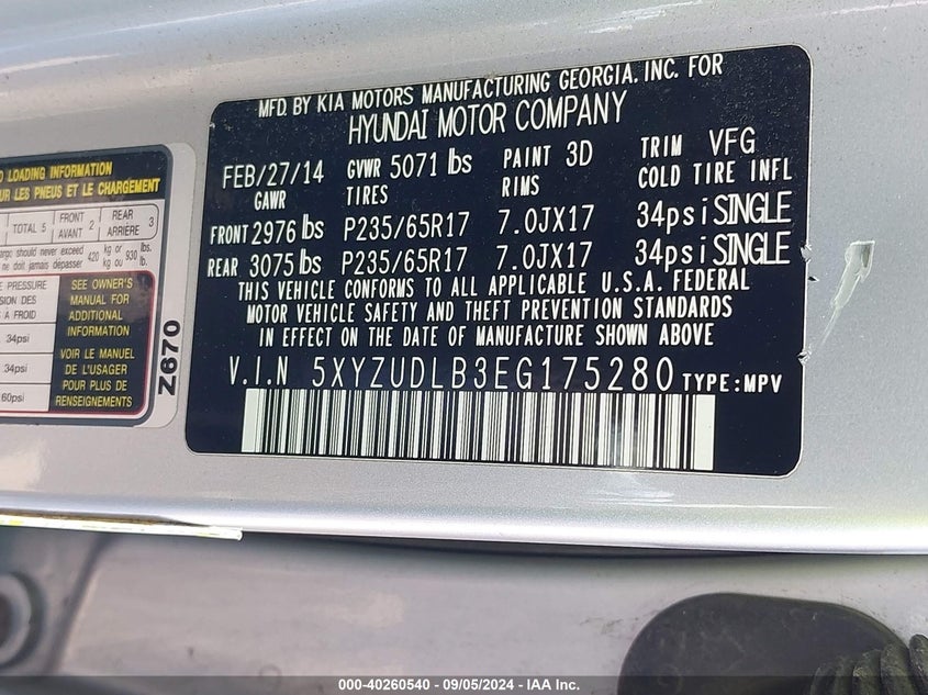 2014 HYUNDAI SANTA FE SPORT 2.4L - 5XYZUDLB3EG175280