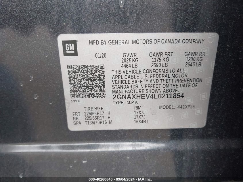 2020 CHEVROLET EQUINOX FWD LS - 2GNAXHEV4L6211854