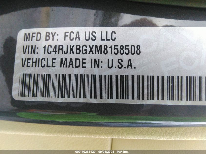 2021 Jeep Grand Cherokee L Limited 4X4 VIN: 1C4RJKBGXM8158508 Lot: 40261120