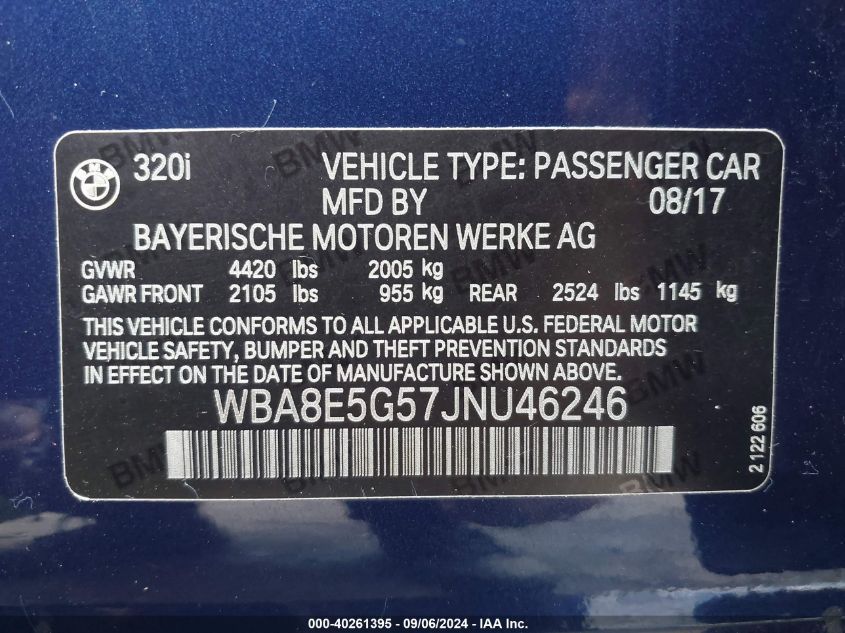 VIN WBA8E5G57JNU46246 2018 BMW 3 Series, 320I Xdrive no.9