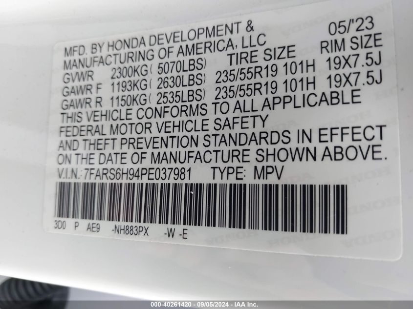 7FARS6H94PE037981 2023 Honda Cr-V Sport Touring