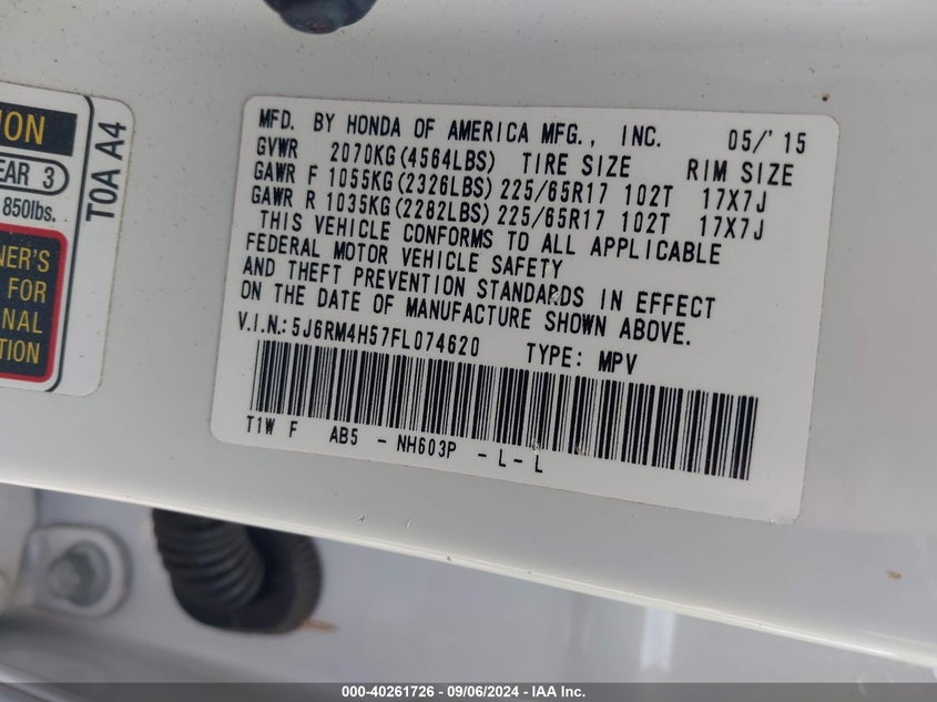 2015 HONDA CR-V EX - 5J6RM4H57FL074620