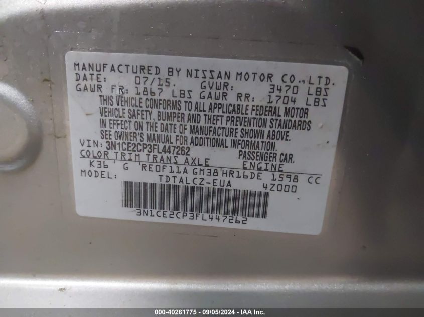 3N1CE2CP3FL447262 2015 Nissan Versa Note S Plus